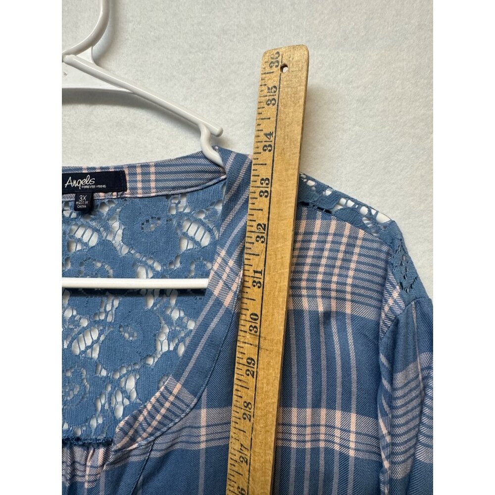 Womens AngelS Plaid Button-Up Blouse With Lace Details 3X - Picture 6 of 8